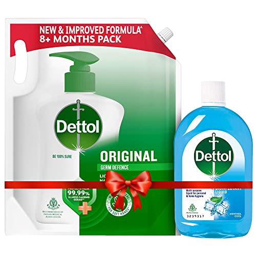 Image of Dettol Original Germ Protection Handwash Liquid Soap Refill, 1500ml & Liquid Disinfectant for Multi-Purpose Germ Protection, Menthol Cool, 500 ml