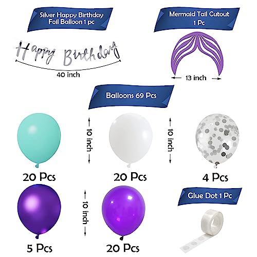 Image of Party Propz Mermaid Theme Birthday Decorations - 72 PCS Birthday Decoration Kit for Girls with Mermaid Balloons, Foil Happy Birthday Banner, Confetti Balloons & Mermaids Tail Cutout
