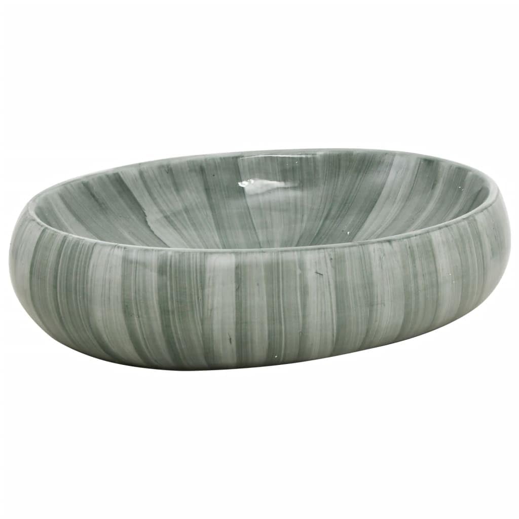 vidaXL Countertop Basin, Above Counter Bathroom Sink, Wash Basin for Lavatory Cloakroom Office, Vessel Sink Wash Bowl, Green Oval Ceramic