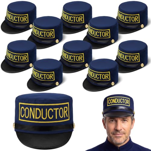 Newcotte 10 Pcs Christmas Train Conductor Hats Adult Costume, Navy Blue