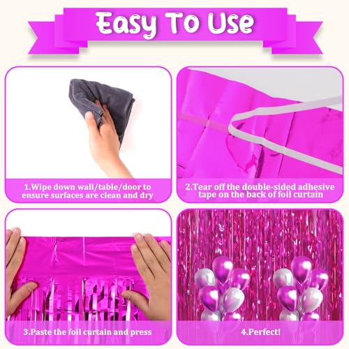 Image of Voircoloria 2 Pack Pink Foil Fringe Backdrop Curtains, Tinsel Streamers Birthday Party Decorations, Fringe Backdrop for Graduation, Baby Shower, Gender Reveal, Disco Party