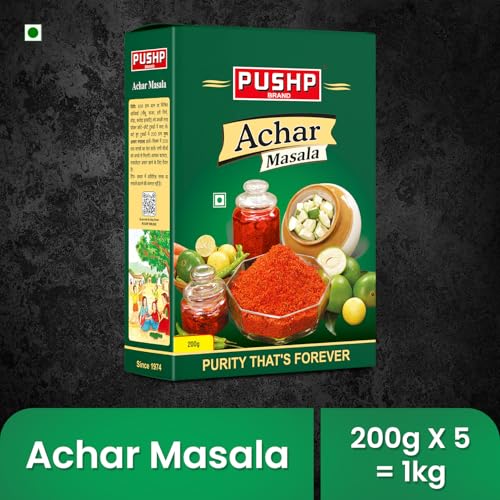 Image of Pushp Brand Achar Masala | 200G Box | Premium Blend of Traditional Spices | Ready-to-Use Pickle Mix | Authentic Homemade Pickle Masala | No Added Preservatives (Pack of 5)