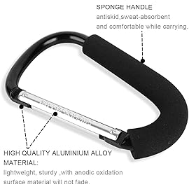BeiLan Stroller Hooks: 6.3 D Shape Large Buggy Carabiner Hook - Pram Pushchair Stroller Clip - Shopping Accessories Bag Holder Hook - Stroller Accessories for Mommy(3Packs)