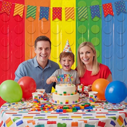 Image of Tiamon 2 Pack Building Blocks Party Decorations 3.3 x 6.6 Ft Foil Fringe Curtains Colorful Blocks Birthday Backdrop Tinsel Streamers Photo Booth Props for Brick Baby Shower Birthday Party Supplies
