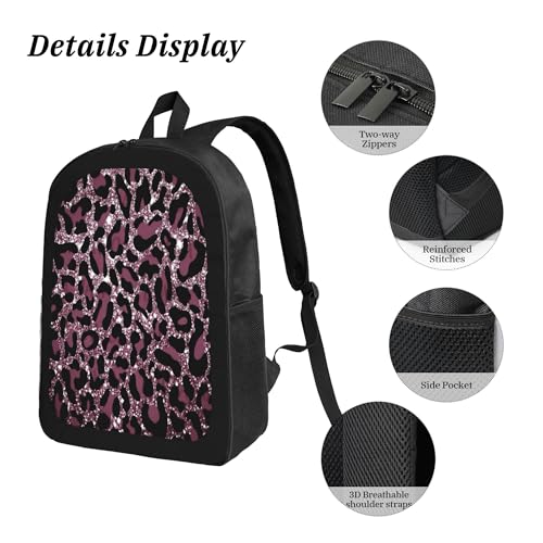 3PCS Backpack for Women Men With Lunch Box Pencil Bag 17 Inch Lightweight Adjustable Strap Back Pack 3 In 1 Set Animal Leopard Pattern Casual Daypack Unisex fit Travel Work Camping4