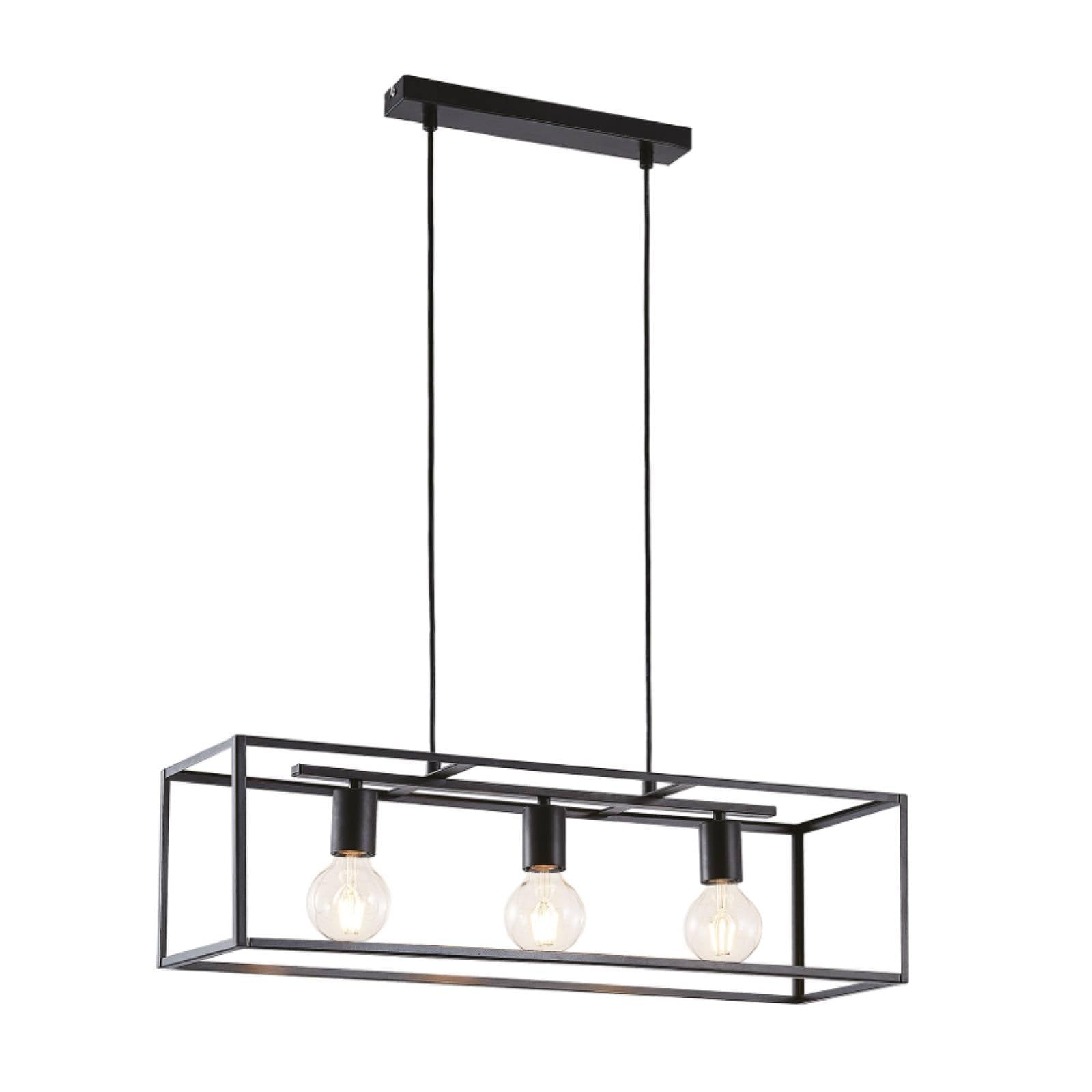 Lindby Lampadario a Sospensione Nero, Lampada Gabbia Nera Metallo Industrial Vintage Cucina Sala da Pranzo Ristorante 3 Luci E27 Plafoniera Led Soffitto Moderna Acciaio