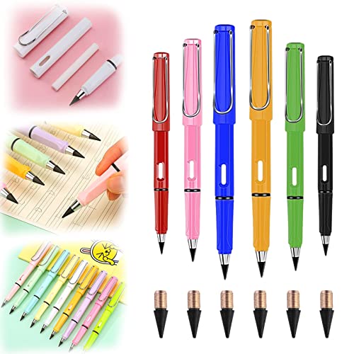 Homezo Everlasting Pencil,6 Sets Inkless Everlasting,Infinity Magic Pencil With Eraser,Portable Reusable Erasable Writing Pencil,For Kids Writing, Sketch, Drawing (Classic 6 Colors) #TOP29