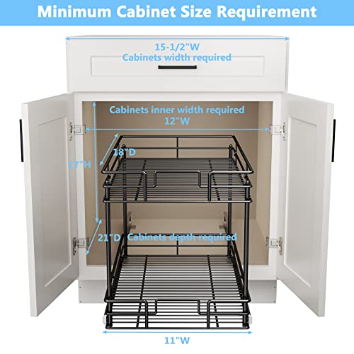 Lovmor Cabinet Organizer, 2-Tier Pull Out Cabinet Organizers 11" W X18 D, Pull Out Home Organizers Chrome Pull Out Drawer For Base Cabinet Black #TOP2
