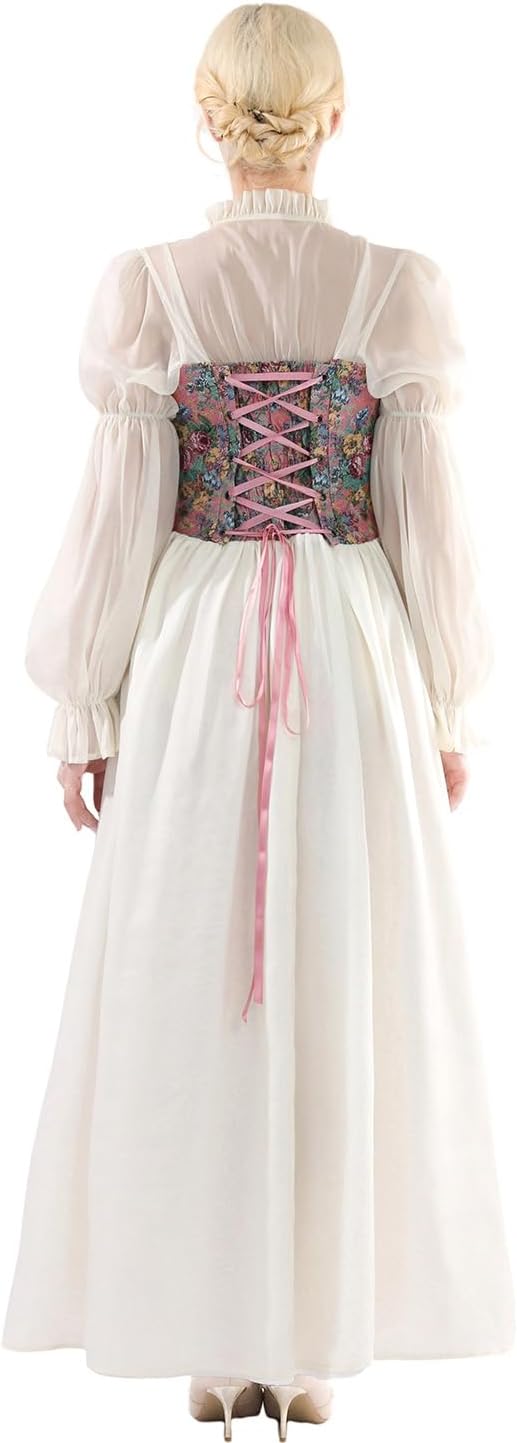 LTAKK Renaissance Dress Women Victorian Costume Ren Fair Medieval Dresses with Floral Corset - Image 5