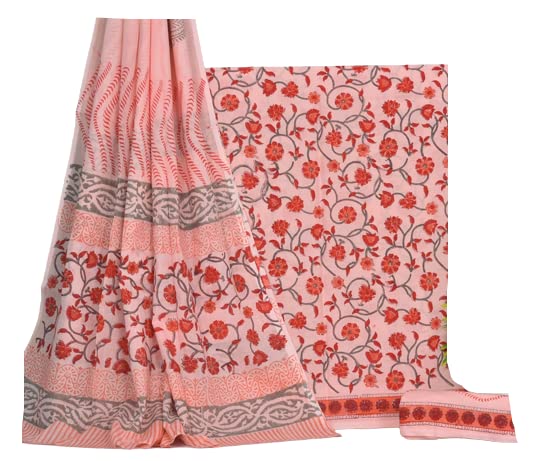 Image of NISHIRE Women's Cotton Jaipuri Hand Block Print Unstitched Suit Material with Cotton Mulmul Dupatta