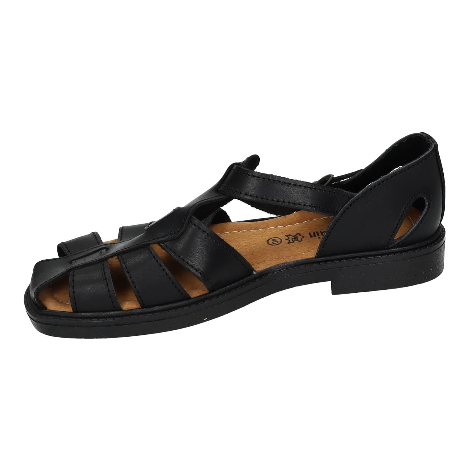 Made IN Spain 58 Cangrejera de Piel Negro con Hebilla, Plantilla cómoda y tacón 2,5 cm, Ideal para días calurosos Hombre Sandalias