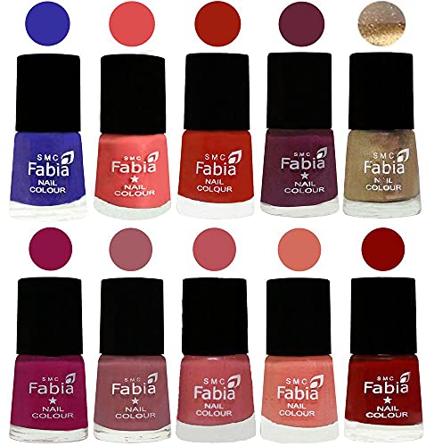 Image of SMC Fabia ALL IN ONE (PACK OF 10), Long Lasting Glossy Nail Polish, 6 ml Each, All Vibrant Colours,01780