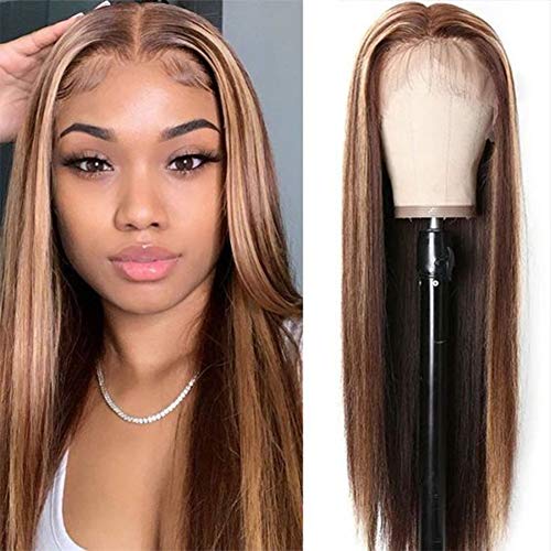 Siyun Show Ombre Lace Front Wigs Human Hair 13x4 HD Transparent Lace Wig Bone Straight Highlight Lace Frontal Human Hair Wigs Pre Plucked for Black Women Brazilian Hair 150% Density 10A 20 Inch