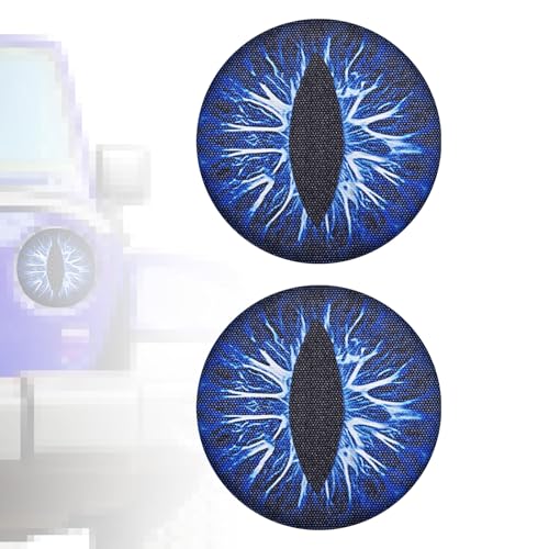 2pcs Beast Eyes Headlight Decals, 7.87 Inch Round Car Eyes Stickers Eye-Catching Beast Eyes Headlight Decals for Cars Funny Car Graphics (Blue)