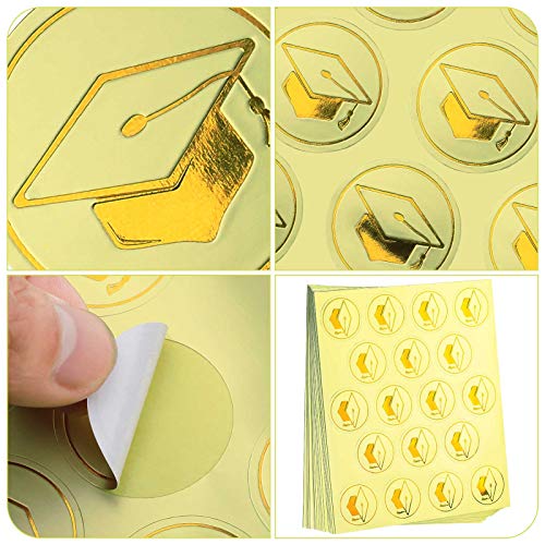360 Pcs Grad Metallic Sticker Graduation Cap Stickers Gold Foil Seals 1.18 Inch Graduation Hat Decals For Graduation Envelopes Diplomas Certificates School (Grad Style) #TOP3