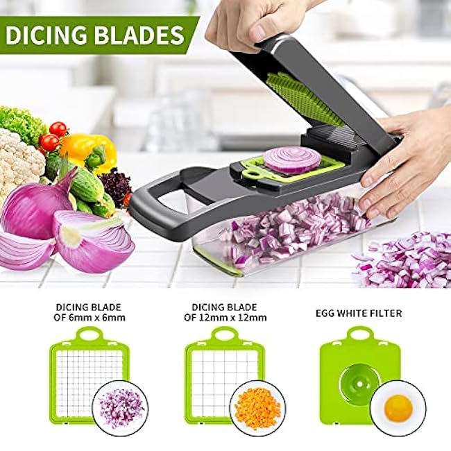 Vegetable Chopper,Senbowe Multifunctional 13-in-1 Food Choppers Onion Chopper Vegetable Slicer Cutter Dicer Veggie chopper with 8 Blades,Colander Basket,Container for Salad Potato Carrot Garlic