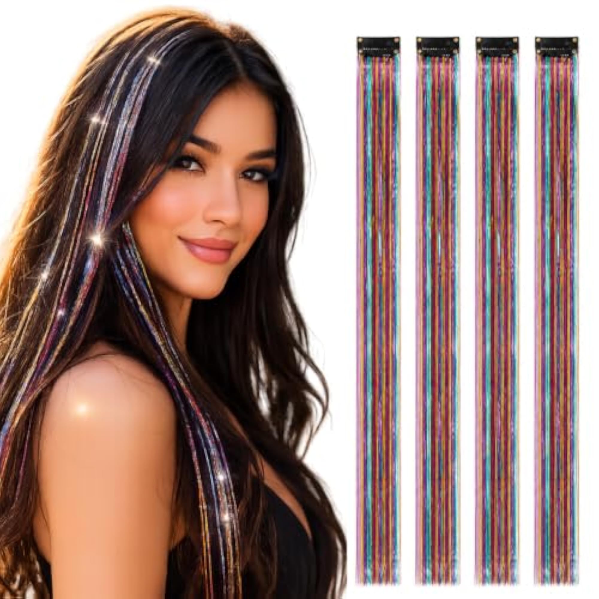 Multi-Color Hair Tinsel Extensions, 22 Inch, 4pc Set