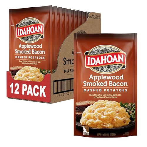 Idahoan Applewood Smoked Bacon Mashed Potatoes, Naturally Gluten-Free, 100% Real Idaho Potatoes, 4 servings per bag, 4 ounce (Pack of 12)
