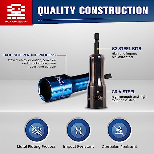 Blackrobot 1/4 Inch Nut Driver Set, 3 Piece Impact Deep Socket Set, 17Mm 19Mm 21Mm Metric Drill Driver Bit Set With Quick-Change Hex Shank, Cr-V Steel With Plating Process #TOP4