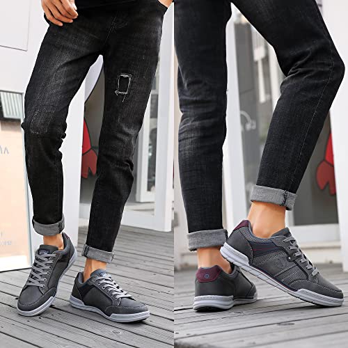 Ax Boxing Mens Casual Shoes Lace Up Pu Leather Sneakers Breathable Comfortable Walking Shoes(Grey, Size_10.5) #TOP5
