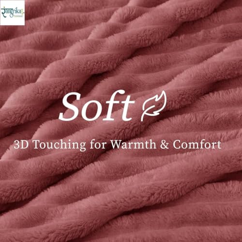 Image of Rangrika.in Ultra Soft Bed Blanket, Premium Flannel Fleece Plush Throw, Ribbed Texture Mink Touch, Lightweight Warm Cozy AC & Mild Winter Use, Machine Washable (Mauve, Double)