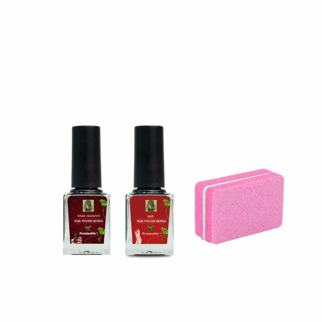 Buy 2 Halal Henna Nail Polish (Maroon and Red) and Get Nail Buffer Free | Chemical Free, Wudhu Permissible, Includes Nail Buffer-image-23