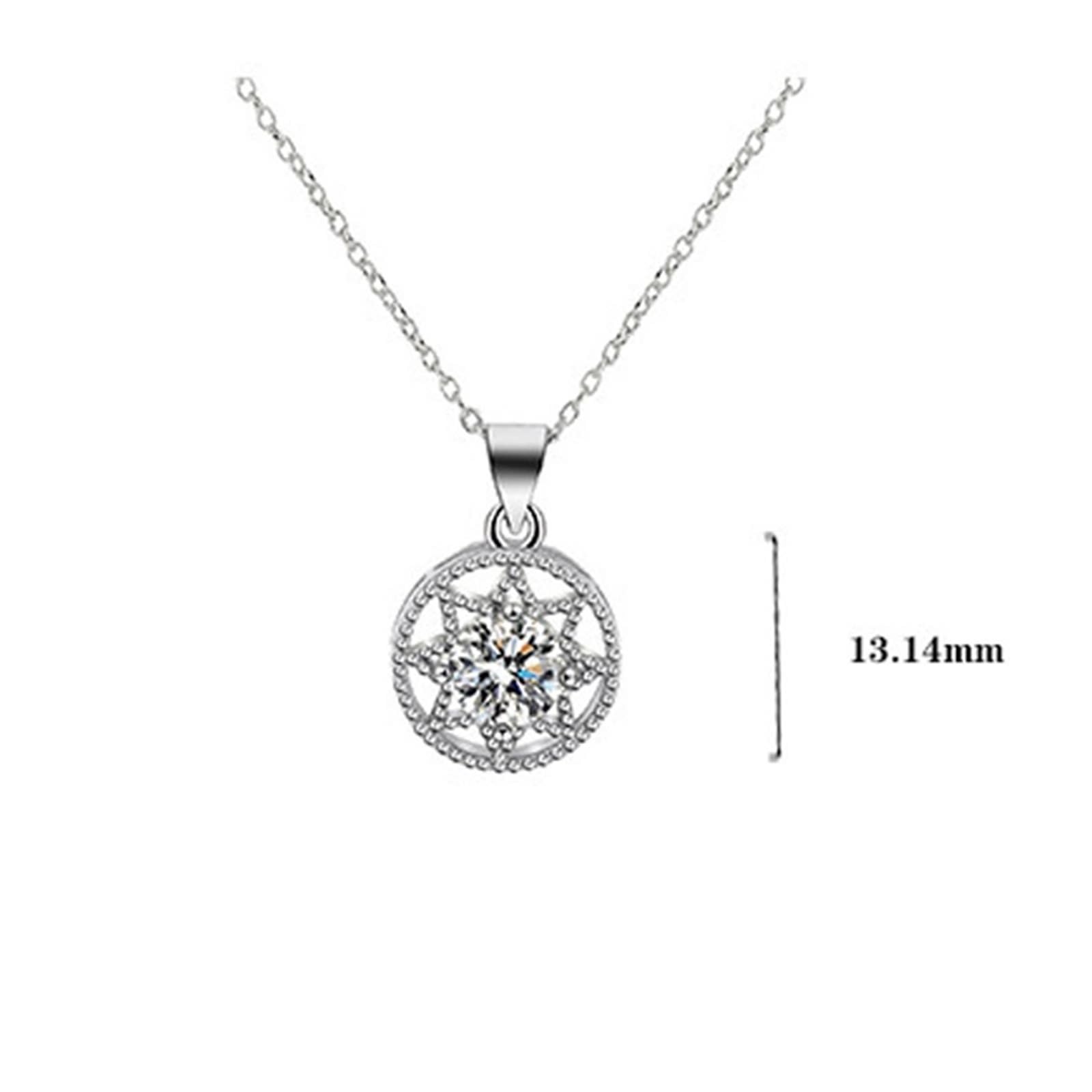 KnBoB Collar para mujer de oro blanco 375 de 9 quilates, diseño de flor hueca, 1 ct, redondo, cadena de diamante con colgante de 40 + 5 cm