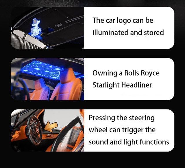Image of 1:24 Rolls-Royce Spectre Diecast Metal Pull Back Car with 6 Openable Doors with Sound and Light Toy Decoration car Best Gift Toys for Kids (1.24 Rolls Royce Spectre - Multicolor)