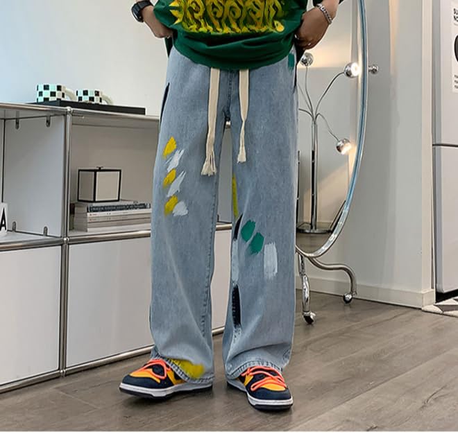 Barrel Jeans Men Y2K Hip Hop Elastic Waist Straight Leg Casual Loose Cute Graffiti Denim Pants Wide Leg Jeans3