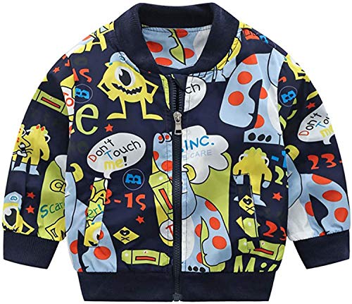 Kids Baby Boys Dinosaur Coat Outwear, Toddler Infant Baby Casual Long Sleeve Hooded Windbreaker Hoodie Zip-up Thin Jacket Clothes (# Navy B,6-12 Months)