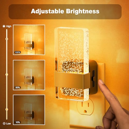 Image of JandCase Night Lights Plug into Wall, Dusk to Dawn Sensor, Acrylic Bubble Design, 0-100lm Adjustable Brightness, for Bedroom, Bathroom, Living Room, Hallway
