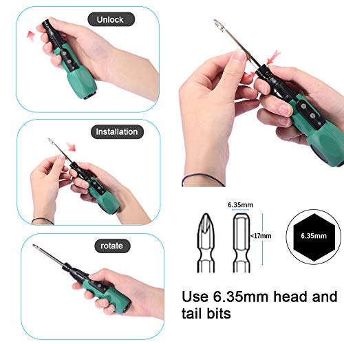 HAWKEYE Power Screwdriver Cordless Screwdriver Rechargeable 3.6V Mini Protable Electric/Manual 2-in-1 Screwdriver with Front LED, 12Pcs Precision Screwdriver Bits, USB Charging Cable