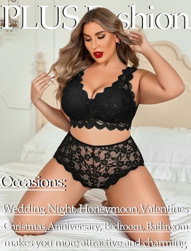 Avidlove Plus Size Lingerie Set for Women Sexy Lace Halter Bralette High Waist Panty Set4