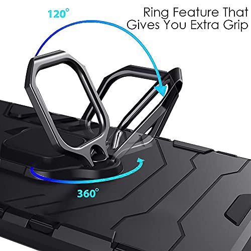 Image of WOW IMAGINE Shock Proof Back Case Mobile Cover for Realme C20 | for Realme C11 2021 (Tough Armor | Hybrid PC + TPU | Full Protection with Ring Holder & in-Built Kickstand | Black)