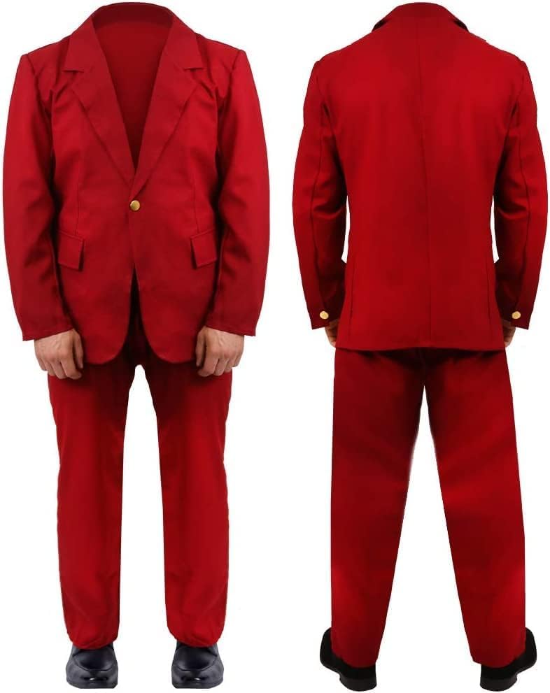 MENS LAUGHING MAN FANCY DRESS COSTUME - BURGUNDY SUIT MOVIE HALLOWEEN CLOWN COSTUME SUIT (LARGE)