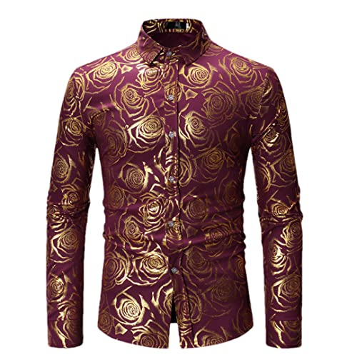 Chemise rose pour homme Niiyyjj slim à motif floral rouge idéale pour vos soirées festives L