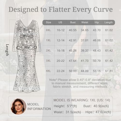 Image of Plus Size Formal Dresses for Women with Embroidery Sequin and Cape Sleeve, V-Neck Maxi Dress for Wedding and Party