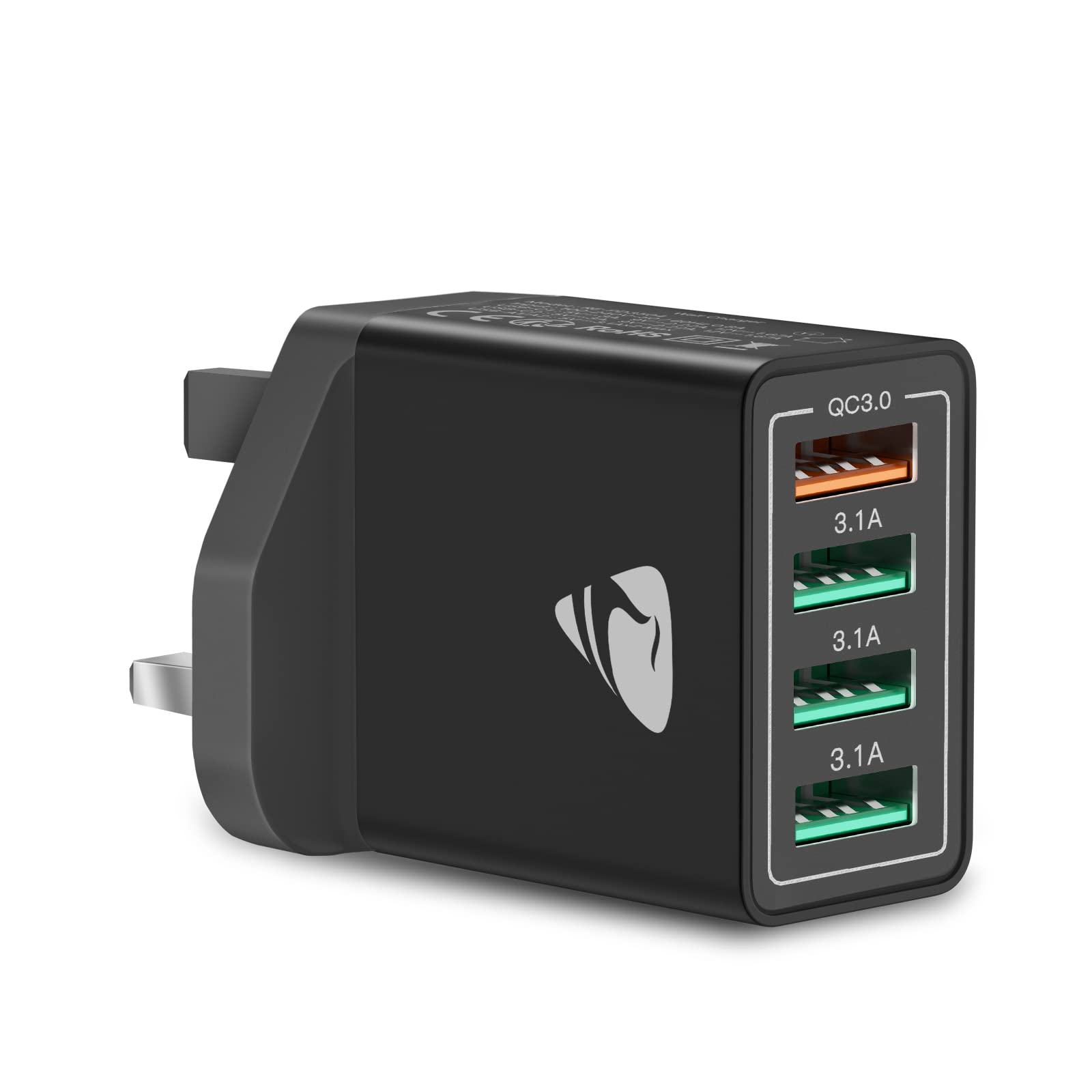 USB Plug Fast Charger, XUDUO 4-Port Multi Charger Plug UK Multiple Wall Charging Adapter 33W QC 3.0 Plug, Multiport Mains Power Adaptor for iPhone 16 15 14 13 12 11 Pro Max XR XS 8 Plus iPad Samsung