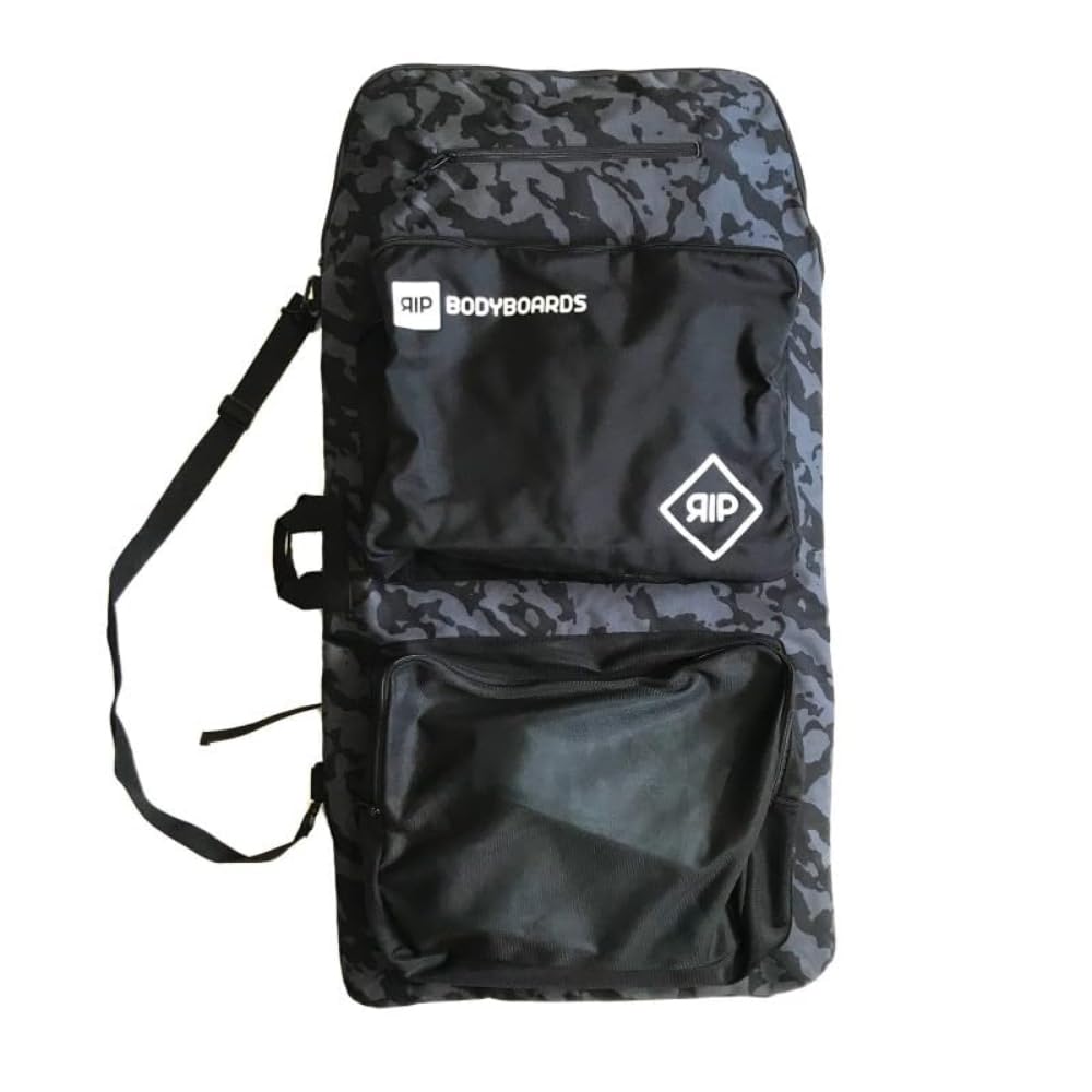 RIP Black Commando Sac à dos de voyage double bodyboard – Bandoulière + dragonne, bretelles rembourrées réglables, planches de 5 à 111,8 cm, 2 poches de rangement pour LG, 1 poche SM, double poignée