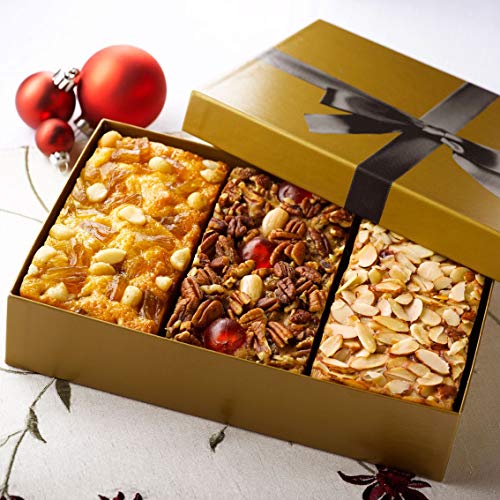 Grandma's Fruitcake Assortment Old Fashioned Traditional, Amaretto, Pineapple Macadamia Nut Flavors, 3-1 Pound Cakes in Gold Gift Box