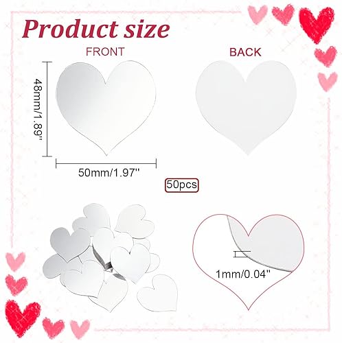 Miniatura 4 de PH PandaHall 50 piezas de mini azulejos de espejo de 2 pulgadas, espejo de corazón acrílico adhesivo pequeño espejo cuadrado mosaico, azulejos de
