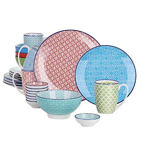 vancasso Tafelservice Porzellan, Tafelservice bunt, Macaron 24 teilig Geschirrset, mit Speiseteller, Dessertteller, Müslischalen,Kaffeebecher und Dipschälchen für 4 Personen
