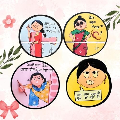 Image of CAPIO ART MDF Wooden Fridge Magnet Set of 4 | Funny Quotes Multipurpose Magnets for Fridge, Door & Office | Trendy Aesthetic Sleek Designer Decorative Magnets Multicolour