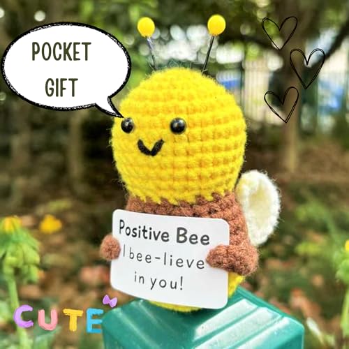 Image of Cute Emotional Support Crochet Toys Handmade Gifts with Message for Women Men Friends Coworkers, Birthday Christmas Valentine's Gift (Honeybee)