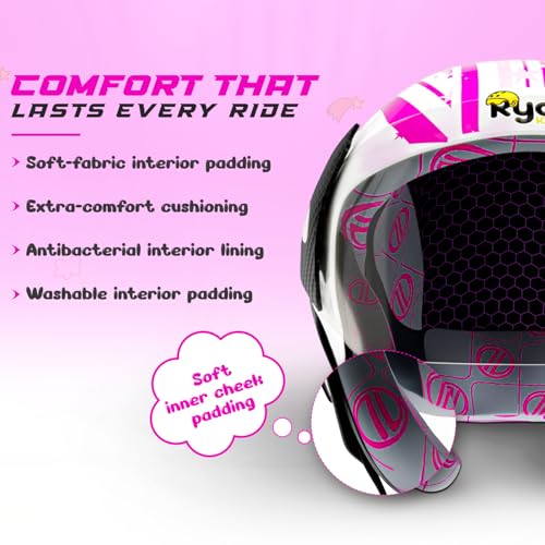 Image of RydrKids URA Star Nova Pink Kids Riding Helmet with Visor Shield & Carry Bag | Size S for Girls Up to 13 Years | Lightweight Adjustable ISI Certified Protective Gear
