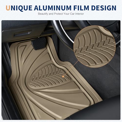 Image of FLORICH Car Floor Mats, Waterproof Universal Heavy-Duty 4 Pieces Rubber Floor Mats for Cars, Full Set Car Mats with Anti-Slip Backing Fit for Most SUV, Vans,Trucks, Sedan(Light Beige)