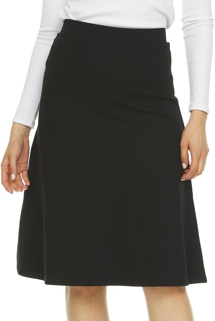 Women’s A-Line Circle Skater Knee Length Skirt- Elastic Waist Business Office Skirt