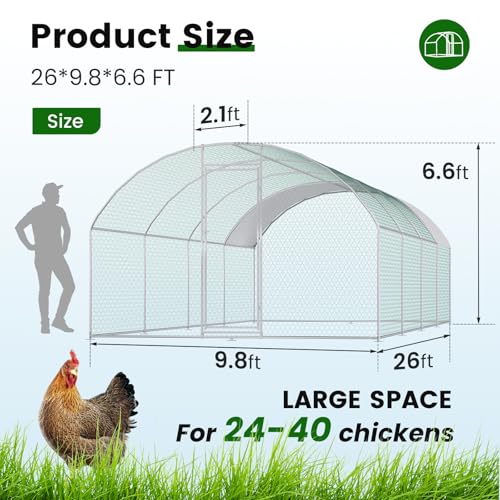 Image of CHIKENCOOP 26x6.5x6.6 ft Metal Chicken Coop, 4-Room Chicken Run with Cover