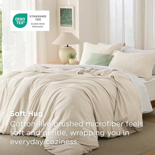Bedsure Duvet Cover Queen Size, Double Brushed Bedding Set, Light Beige - 1