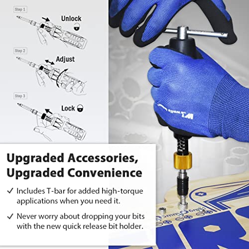 Image of FIRSTINFO H5187 Precision Certified Limited Torque Screwdriver 10-50 in-lbs with 1 /4 Inch Universal Hex Bit Holder Quick Release Design and Extra T-Handle